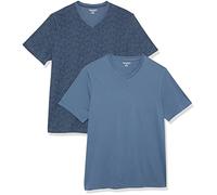 Amazon Essentials Men's T-Shirt Regular-Fit Short-Sleeve V-Neck (Available in Big & Tall), Pack of 2, Washed Blue/Floral Print, Medium