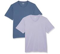 Amazon Essentials Men's T-Shirt Regular-Fit Short-Sleeve V-Neck (Available in Big & Tall), Pack of 2, Washed Blue/Lavender, Large