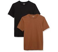 Amazon Essentials Men's T-Shirt Slim-Fit Short-Sleeve Crewneck, Pack of 2, Black/Brown, XS