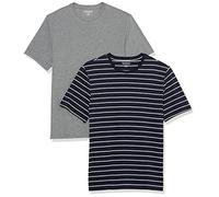 Amazon Essentials Men's T-Shirt Slim-Fit Short-Sleeve Crewneck, Pack of 2, Grey Heather/Navy Stripes, L