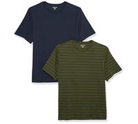 Amazon Essentials Men's T-Shirt Slim-Fit Short-Sleeve Crewneck, Pack of 2, Navy/Olive Stripes, S