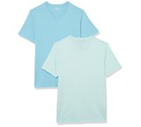 Amazon Essentials Men's T-Shirt Slim-Fit Short-Sleeve V-Neck, Pack of 2, Aqua Blue/Light Blue, Medium