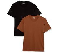 Amazon Essentials Men's T-Shirt Slim-Fit Short-Sleeve V-Neck, Pack of 2, Black/Brown, X-Small