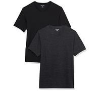 Amazon Essentials Men's T-Shirt Slim-Fit Short-Sleeve V-Neck, Pack of 2, Black/Charcoal Heather, X-Small