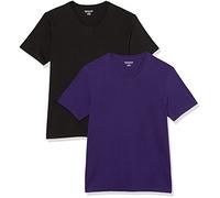 Amazon Essentials Men's T-Shirt Slim-Fit Short-Sleeve V-Neck, Pack of 2, Black/Dark Purple, Medium