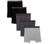 Amazon Essentials Men's Underwear Boxer Briefs, Comfortable Cotton, Tag-Free, Pack of 5, Black/Charcoal/Grey Heather, XS
