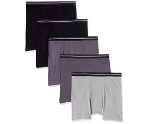 Amazon Essentials Men's Underwear Boxer Briefs, Comfortable Cotton, Tag-Free, Pack of 5, Black/Charcoal/Grey, 3XL