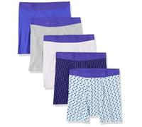 Amazon Essentials Men's Underwear Boxer Briefs, Comfortable Cotton, Tag-Free, Pack of 5, Black Rugby Print/Grey Heather/Royal Blue/Sky Blue Mixed Print/White, Small