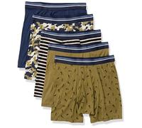 Amazon Essentials Men's Underwear Boxer Briefs, Comfortable Cotton, Tag-Free, Pack of 5, Black White Stripe/Camo/Dark Blue/Military Green/Warrior, Medium