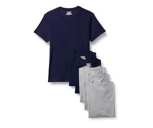 Amazon Essentials Men's V-Neck Undershirt, Breathable, Cotton, Pack of 6, Medium Grey Heather/Navy, XS