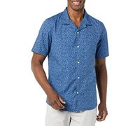 Amazon Essentials Men's Vacation Cotton Button-Down Resort Shirt, Short Sleeve, Indigo Palm Leaf Print, X-Large