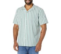 Amazon Essentials Men's Vacation Cotton Button-Down Resort Shirt, Short Sleeve, Light Blue Stripe, X-Large