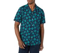 Amazon Essentials Men's Vacation Cotton Button-Down Resort Shirt, Short Sleeve, Navy Palm Leaf, XX-Large