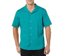 Amazon Essentials Men's Vacation Cotton Button-Down Resort Shirt, Short Sleeve, Teal Blue, Small