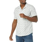 Amazon Essentials Men's Vacation Cotton Resort Shirt, Slim-Fit Short Sleeve, Light Blue Bird Print, Large