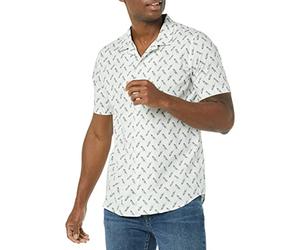 Amazon Essentials Men's Vacation Cotton Resort Shirt, Slim-Fit Short Sleeve, Light Blue Bird Print, X-Large