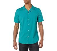 Amazon Essentials Men's Vacation Cotton Resort Shirt, Slim-Fit Short Sleeve, Teal Blue, Medium