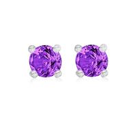 Amazon Essentials Sterling Silver Rhodium Plated Amethyst CZ February Birthstone Stud Earrings