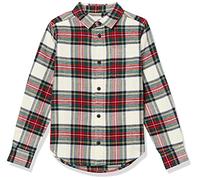 Amazon Essentials Toddler Boys' Flannel Button Down Shirt, Green Red Plaid, 4T