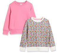 Amazon Essentials Toddler Girls' Fleece Crewneck Pullover Sweatshirts, Pack of 2, Pink/White Ditsy Floral, 3T