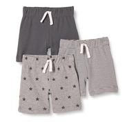 Amazon Essentials Unisex Babies' Cotton Pull-On Shorts - Discontinued Colours, Pack of 3, Black/Grey Heather Stars/White Stripes, 0 Months