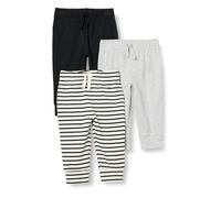 Amazon Essentials Unisex Babies' Cotton Pull-On Trousers, Pack of 3, Black/Light Grey Heather/Stripes, 18 Months