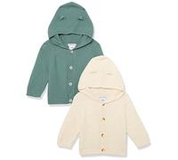 Amazon Essentials Unisex Babies' Hooded Sweater, Pack of 2, Dark Sage Green/Oatmeal, 12 Months