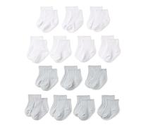 Amazon Essentials Unisex Babies' Non-Slip Grip Ribbed Ankle Socks, 14 Pairs, White/Grey, 12-24 Months