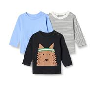 Amazon Essentials Unisex Babies' Relaxed-Fit 100% Cotton Long-Sleeved T-Shirts, Pack of 3, Blue/Dog/Stripes, 0 Months