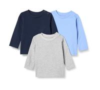 Amazon Essentials Unisex Babies' Relaxed-Fit 100% Cotton Long-Sleeved T-Shirts, Pack of 3, Blue/Heather/Navy, 12 Months