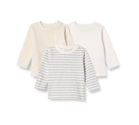 Amazon Essentials Unisex Babies' Relaxed-Fit 100% Cotton Long-Sleeved T-Shirts, Pack of 3, Oatmeal Heather/Stripes, 0-3 Months
