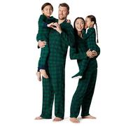 Amazon Essentials Unisex Babies' Relaxed-Fit Family Matching Soft Flannel Festive Pyjama Sets, Pack of 3, Dark Emerald Green Navy Plaid, 0 Months