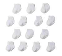 Amazon Essentials Unisex Babies' Ribbed Ankle Non-Slip Grip Socks, 14 Pairs, White, 12-24 Months