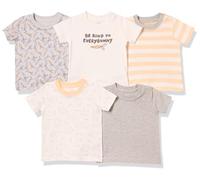 Amazon Essentials Unisex Babies' Short-Sleeve Tee, Pack of 5, Dark Grey Carrots/Grey Heather/Off-white/Orange Rugby Stripe/Rabbit, Premature