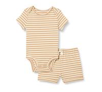 Amazon Essentials Unisex Babies' Soft Cotton Ribbed Short Sleeve Bodysuit and Pull-On Shorts Set, Camels Stripes, Premature