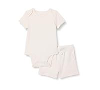Amazon Essentials Unisex Babies' Soft Cotton Ribbed Short Sleeve Bodysuit and Pull-On Shorts Set, Ivory, 12 Months