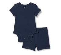 Amazon Essentials Unisex Babies' Soft Cotton Ribbed Short Sleeve Bodysuit and Pull-On Shorts Set, Navy, Premature