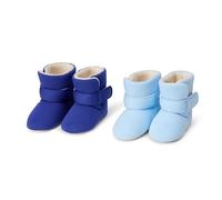 Amazon Essentials Unisex Babies' Soft Hook & Loop Booties, Infant Cot Shoes, Stay on Infant Slipper Socks with Grippers, Pack of 2, Dark Blue Pale Blue, 1 UK Child