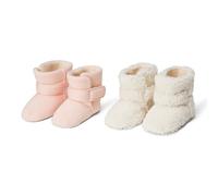 Amazon Essentials Unisex Babies' Soft Hook & Loop Booties, Infant Cot Shoes, Stay on Infant Slipper Socks with Grippers, Pack of 2, Natural Sherpa Pink, 1 UK Child