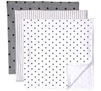 Amazon Essentials Unisex Babies' Swaddle Blankets, Pack of 3, Charcoal Heather/Light Grey Vertical Stripes/White Stars, One Size