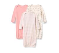 Amazon Essentials Unisex Baby Long Sleeve Sleeper Cotton Gown, Pack of 3, Dot/Dusty Rose/Stripes, 0-6 Months