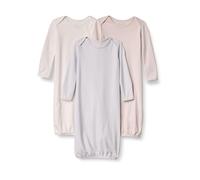 Amazon Essentials Unisex Baby Long Sleeve Sleeper Cotton Gown, Pack of 3, Dove Grey/Ivory/Pale Pink, 0-6 Months