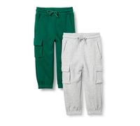 Amazon Essentials Unisex Kids' Cargo Joggers, Pack of 2, Dark Green/Light Grey Heather, 10 Years