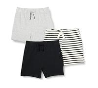 Amazon Essentials Unisex Kids' Cotton Pull-On Shorts, Pack of 3, Black/Light Grey Heather/Stripes, 4 Years