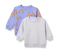 Amazon Essentials Unisex Kids' French Terry Crew Neck Sweatshirts, Pack of 2, Grey Heather/Purple Tiger, 2 Years