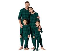 Amazon Essentials Unisex Kids' Matching Holiday Family Pyjama Sets, Dark Emerald Green Navy Plaid, 6-7 Years