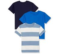 Amazon Essentials Unisex Kids' Modern Short-Sleeve T-Shirt, Pack of 3, Bright Blue/Dark Navy/White Rugby Stripe, 8 Years