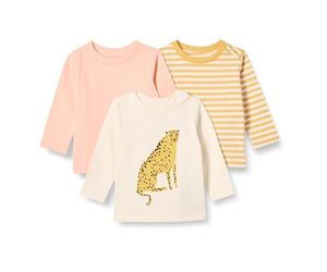Amazon Essentials Unisex Kids' Relaxed-Fit 100% Cotton Long-Sleeved T-Shirts, Pack of 3, Cheetah/Stripes, S