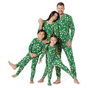 Amazon Essentials Unisex Kids' Relaxed-Fit Family Matching Soft Flannel Festive Pyjama Sets, Dark Emerald Green Gingerbread, 6-7 Years