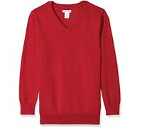 Amazon Essentials Unisex Kids' Uniform Cotton V-Neck Jumper, Red Heather, 3 Years